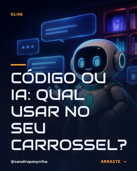 Tela 1 do carrossel Código ou IA: qual usar no seu carrossel?